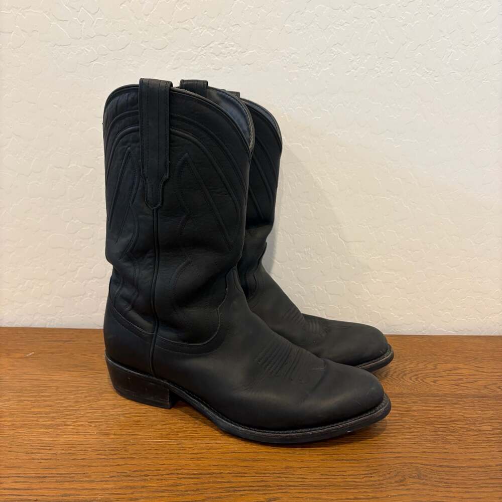 Tecovas The Cartwright Dark Grey Leather CowhideCowboy Boots Size 10 EE